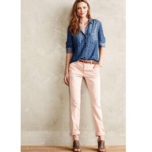 Pilcro and the Letterpress Denim Blue Shirt with Blush Pink Pants